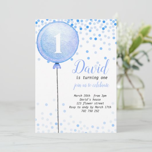 Balloon Baby Boy 1e verjaardag Eerste Confetti Kaart (Staand voorkant)