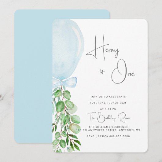 Balloon Baby Boy 1st Birthday First Uitnodiging (Voorkant / Achterkant)