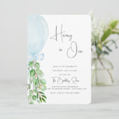 Balloon Baby Boy 1st Birthday First Uitnodiging (Staand voorkant)