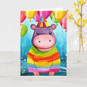 Balloon Bash Hippo: Schattigee Kids Verjaardag Kaa Kaart (Gele Bloem)