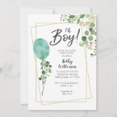 Balloon Boy Waterverf Greenery baby shower Kaart (Voorkant)