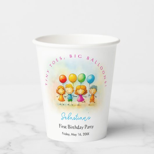 Balloon Buddies Bash Boy 1st Birthday Paper Party Papieren Bekers (Voorkant)