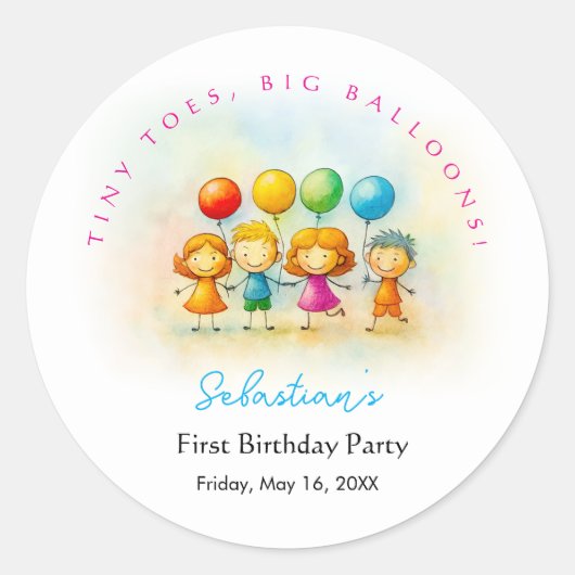 Balloon Buddies Bash Boy 1st Birthday Stickers Fun (Voorkant)