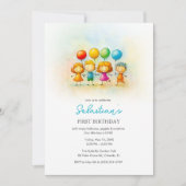 Balloon Buddies Bash – Leuk 1e verjaardagsfeestje  Kaart (Voorkant)