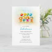 Balloon Buddies Bash – Leuk 1e verjaardagsfeestje  Kaart (Staand voorkant)
