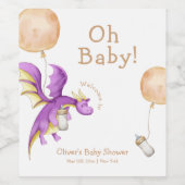 Balloon Fairy Dragon Bottle Baby shower Welkom Wijn Etiket (Enkel label)