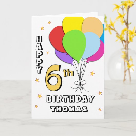 Balloon Filled 6th Birthday Card Kaart (Gele Bloem)