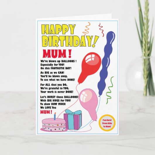 BALLOON Gefeliciteerd MOEDER kaart schattig (Voorkant)