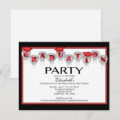 Balloon Graduation Party Invitation Red Afstudeerd Uitnodiging Briefkaart (Voorkant / Achterkant)