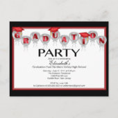 Balloon Graduation Party Invitation Red Afstudeerd Uitnodiging Briefkaart (Voorkant)