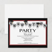 Balloon Graduation Party Invitation Zwart Afstudee Uitnodiging Briefkaart (Voorkant / Achterkant)