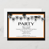 Balloon Graduation Party Invitation Zwart Afstudee Uitnodiging Briefkaart (Voorkant / Achterkant)