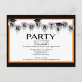 Balloon Graduation Party Invitation Zwart Afstudee Uitnodiging Briefkaart (Voorkant)