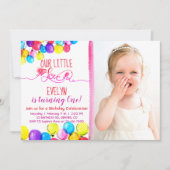 BALLOON LOVE Girl 1e verjaardag uitnodiging roze r (Voorkant)