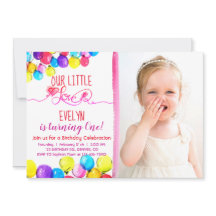 BALLOON LOVE Girl 1e verjaardag uitnodiging roze r