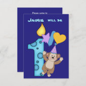 Balloon Monkey 1e Verjaardag Feest Uitnodiging (Voorkant / Achterkant)