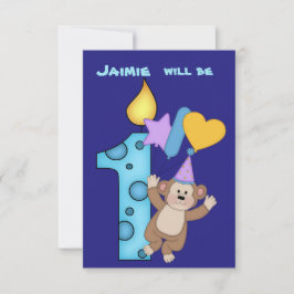 Balloon Monkey 1e Verjaardag Feest Uitnodiging