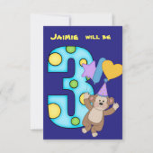 Balloon Monkey 3e Verjaardag Party uitnodiging (Voorkant)