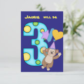 Balloon Monkey 3e Verjaardag Party uitnodiging (Staand voorkant)