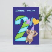 Balloon Monkey Uitnodiging voor 2e verjaardagsfees (Staand voorkant)