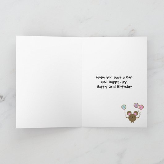 Balloon Mouse Groen Happy 2e Verjaardag Kaart (Binnen)