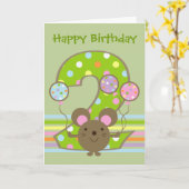 Balloon Mouse Groen Happy 2e Verjaardag Kaart (Gele Bloem)