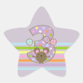 Balloon Mouse Paarse 3e Verjaardag Star Stickers (Voorkant)