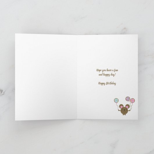 Balloon Mouse Roze Gelukkige 1e Verjaardag Kaart (Binnen)