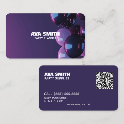 🎈 | Balloon Party Aangepaste QR Visitekaartje (Voorkant / Achterkant)