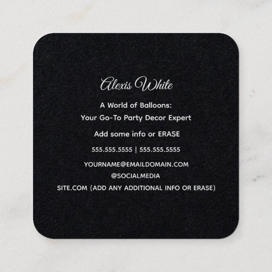 Balloon Party Decor Premium Vierkante Visitekaartje (Achterkant)