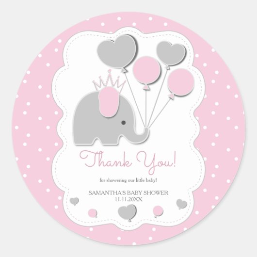 Balloon Pink Elephant Baby Shower Girl Ronde Sticker (Voorkant)