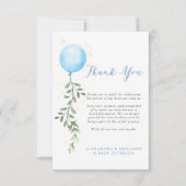 Balloon Soft Greenery Dusty Blue Boy Baby Shower Bedankkaart (Voorkant)