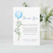 Balloon Soft Greenery Dusty Blue Boy Baby Shower Bedankkaart (Staand voorkant)