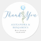 Balloon Soft Greenery Dusty Blue Boy Baby Shower Ronde Sticker (Voorkant)