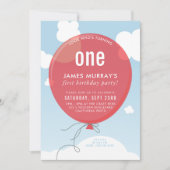 BALLOON-verjaardagsfeest: blauw hemel rood Kaart (Voorkant)