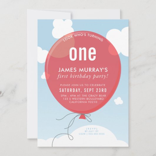 BALLOON-verjaardagsfeest: blauw hemel rood Kaart (Voorkant)