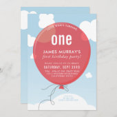 BALLOON-verjaardagsfeest: blauw hemel rood Kaart (Voorkant / Achterkant)