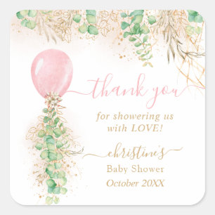 Balloon Waterverf Bloemachtige Baby Shower Bedankt Vierkante Sticker