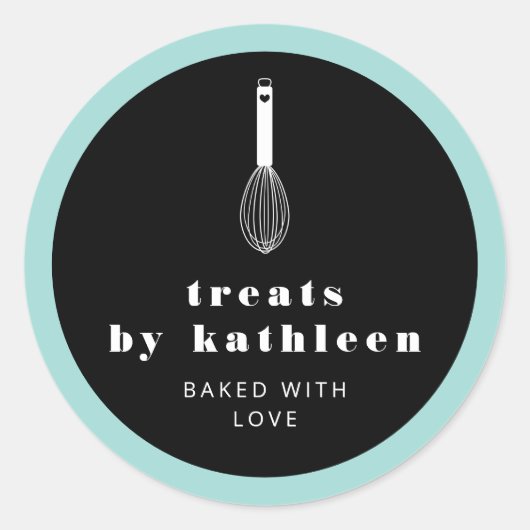 Balloon Whisk Zwart Turquoise Bakkerij Ronde Sticker (Voorkant)