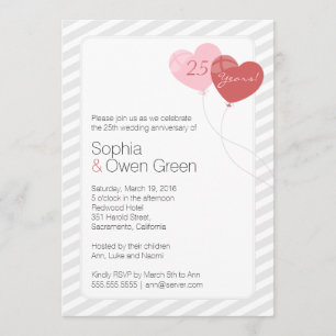 Balloons 25th Silver Wedding Jubileum Party Kaart