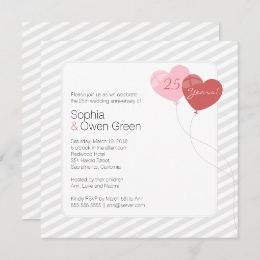 Balloons 25th Silver Wedding Jubileum Party Kaart (Voorkant / Achterkant)