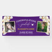 Balloons 2 Foto's Paars gefeliciteerd Afstuderen Spandoek (Horizontaal)