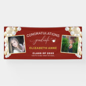 Balloons 2 Foto's Rode Gefeliciteerd Afstuderen Spandoek (Horizontaal)