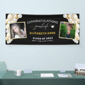 Balloons 2 Foto's zwart gefeliciteerd Afstuderen Spandoek (Beurs)