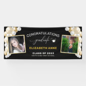 Balloons 2 Foto's zwart gefeliciteerd Afstuderen Spandoek (Horizontaal)