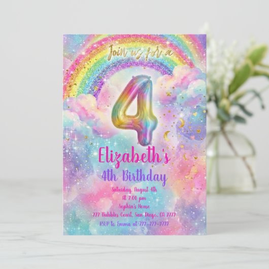 Balloons Birthday 4th Birthday  Kaart (Staand voorkant)