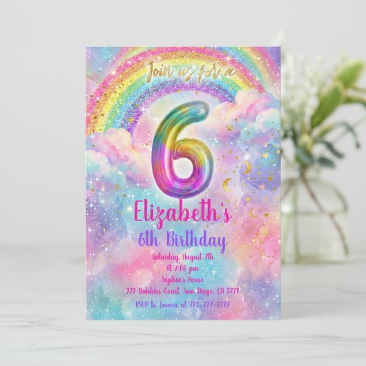 Balloons Birthday 6th Birthday Kaart (Staand voorkant)