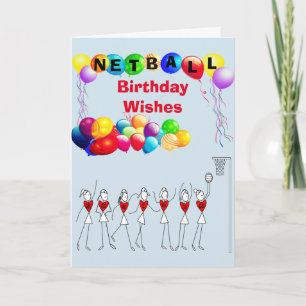 Balloons Birthday wil Netball Greeting Kaart