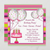 Balloons Cake Girls 4e verjaardagsfeest Kaart (Voorkant / Achterkant)