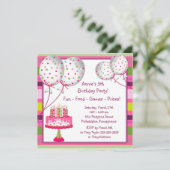 Balloons Cake Girls 4e verjaardagsfeest Kaart (Staand voorkant)